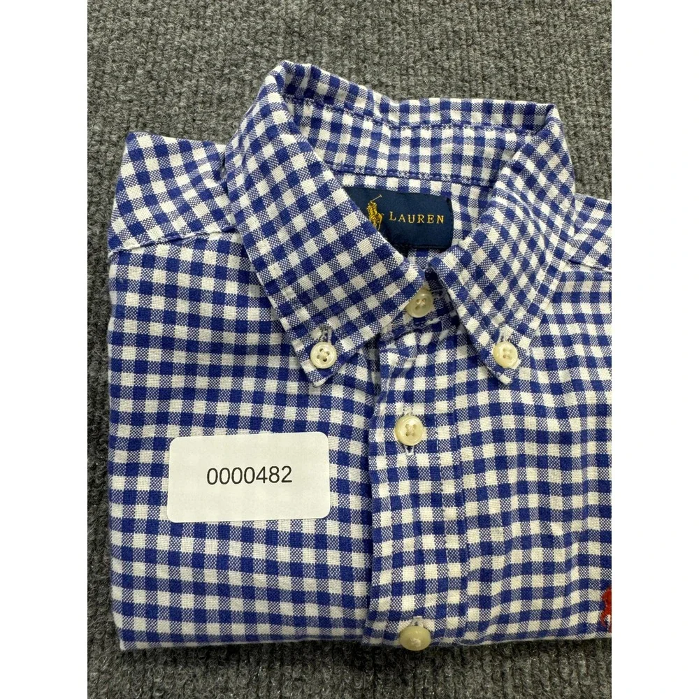 Ralph Lauren Gingham Button Down Shirt Boys 4 4T Blue White Check Long Sleeve
